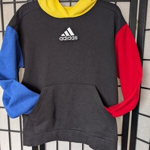 Adidas Youth Black Hoodie with Blue and Red Sleeves Size Large GUC